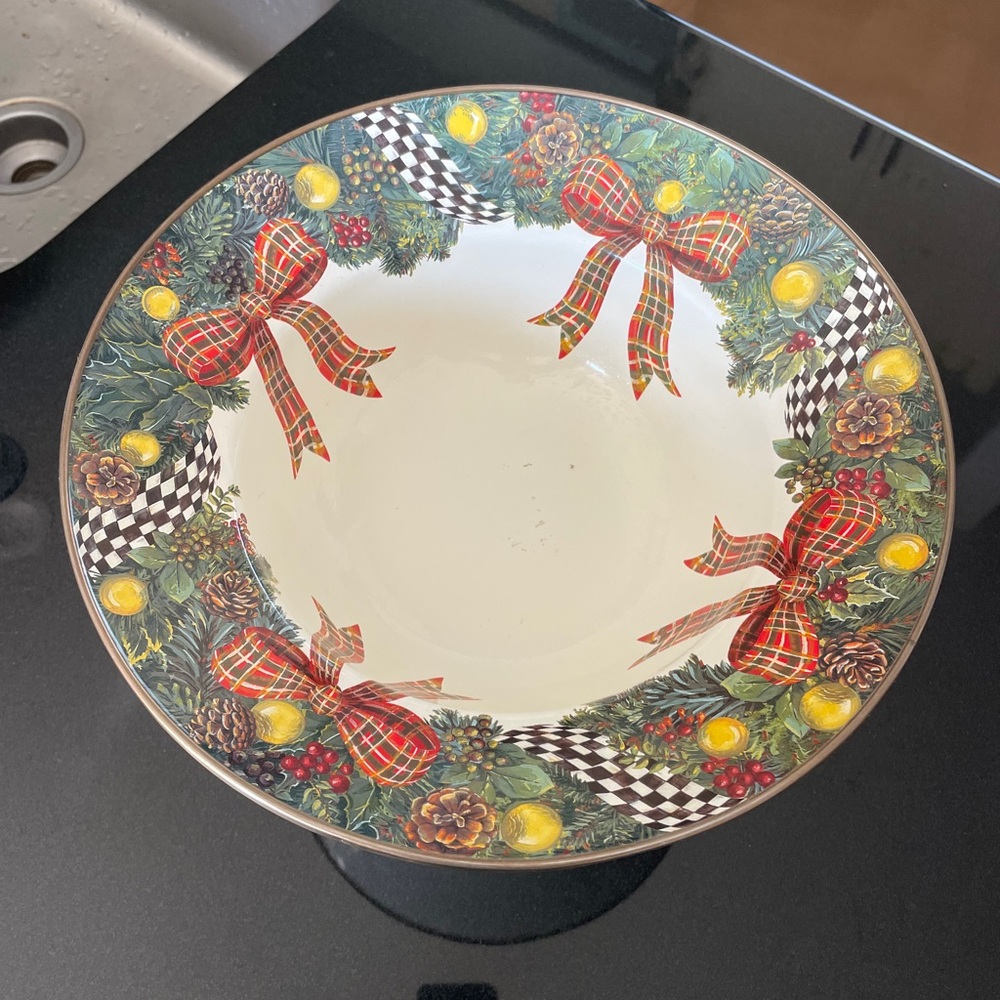 MacKenzie-Childs Courtly Check Evergreen Holiday Compote Bowl - Picture 6 of 7
